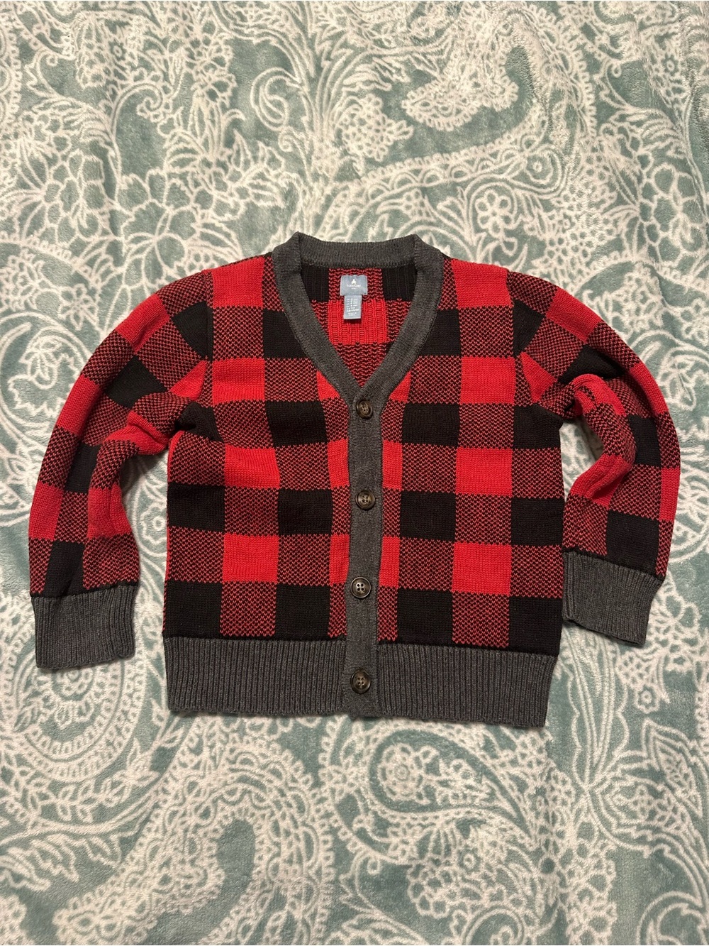 BabyGap Red & Black Buffalo Plaid Button Cardigan